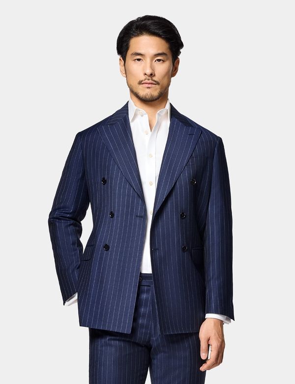 blue dress jacket Hawes & Curtis Slim Fit Navy Chalk Stripe Suit | | Wool | Striped 55% super Size:18W Tuxedo jacket 1002 Vintage 90s SANDRO Black