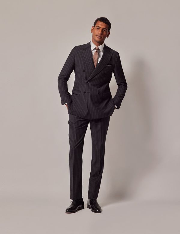 Men's Charcoal Chalk Stripe Double Breasted Slim Suit