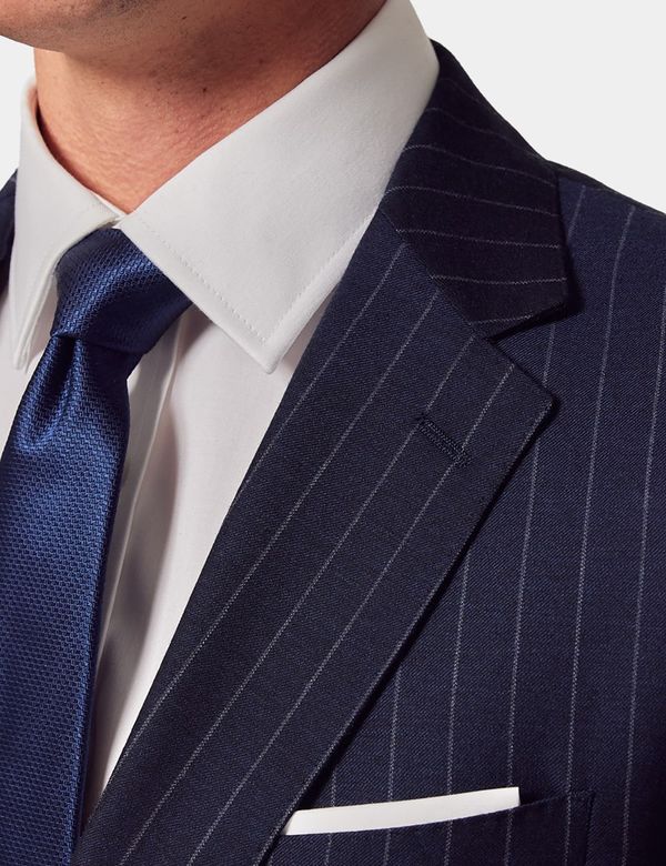 Men's Navy Chalk Stripe Wool Slim Fit Suit Jacket Hawes Curtis - Main Image