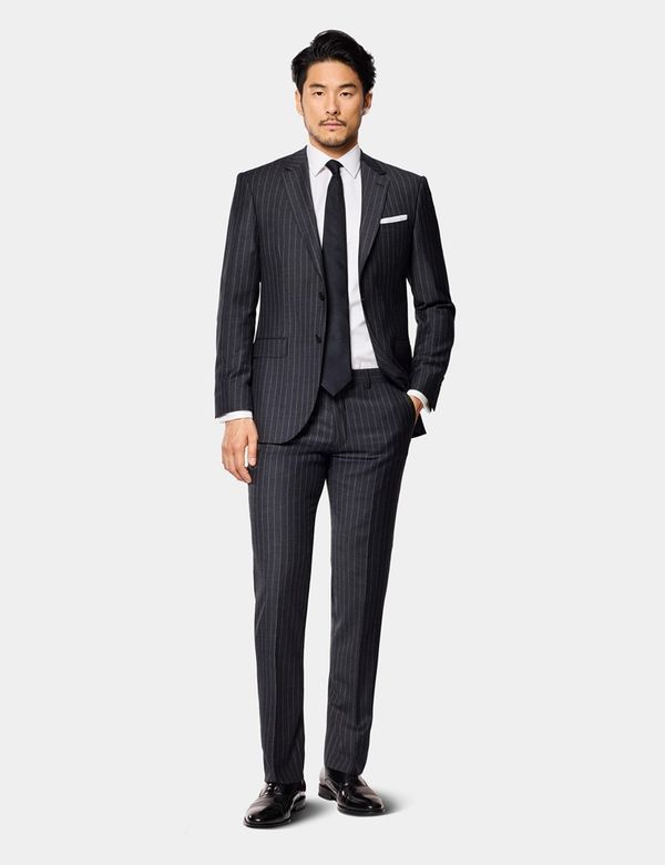 Men's Charcoal Chalk Stripe Slim Suit| Hawes & Curtis