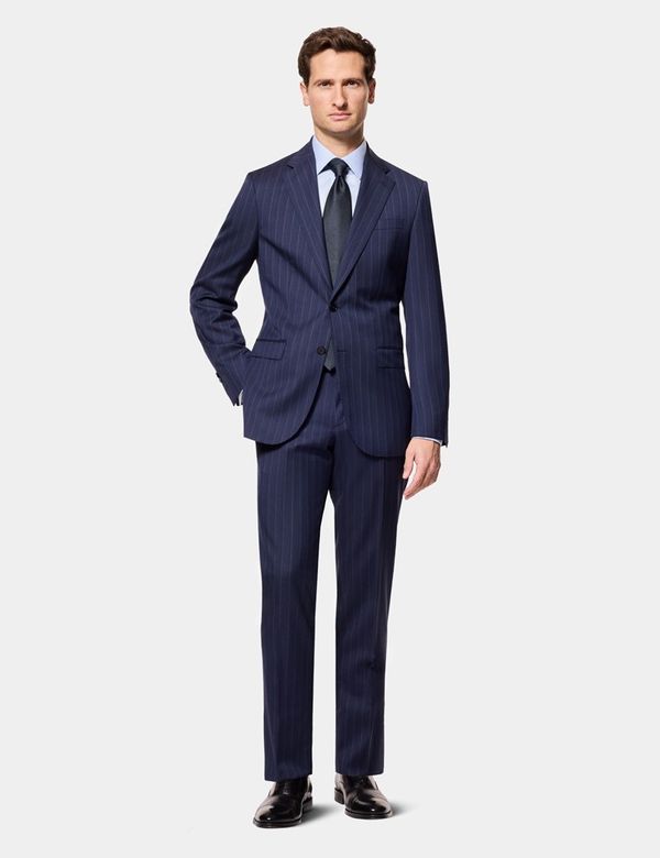 Men's Navy Herringbone Stripe Tailored Italian Suit - 1913