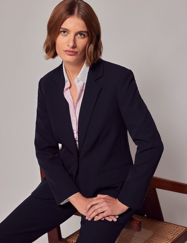 Women's Navy Single Breasted Longline Blazer