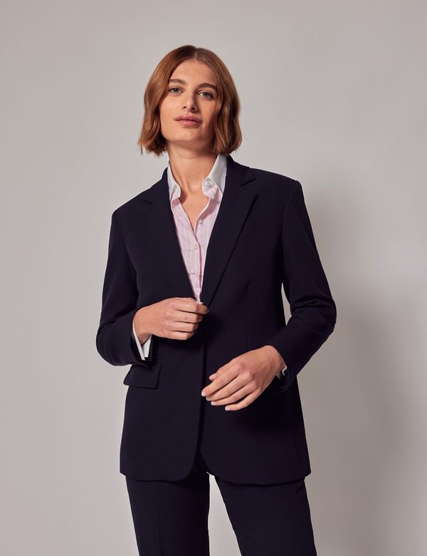 Women's Navy Single Breasted Longline Blazer