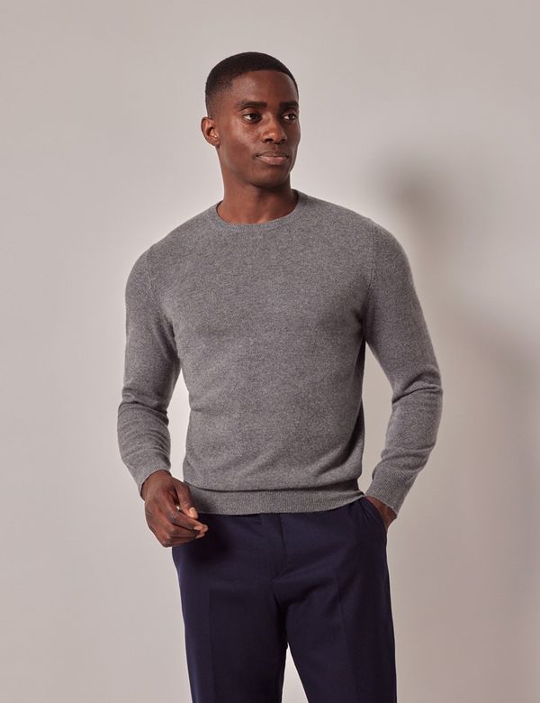 Crew Neck Jumper Mens Grey Cashmere Sweater Jumpers Grey Men's