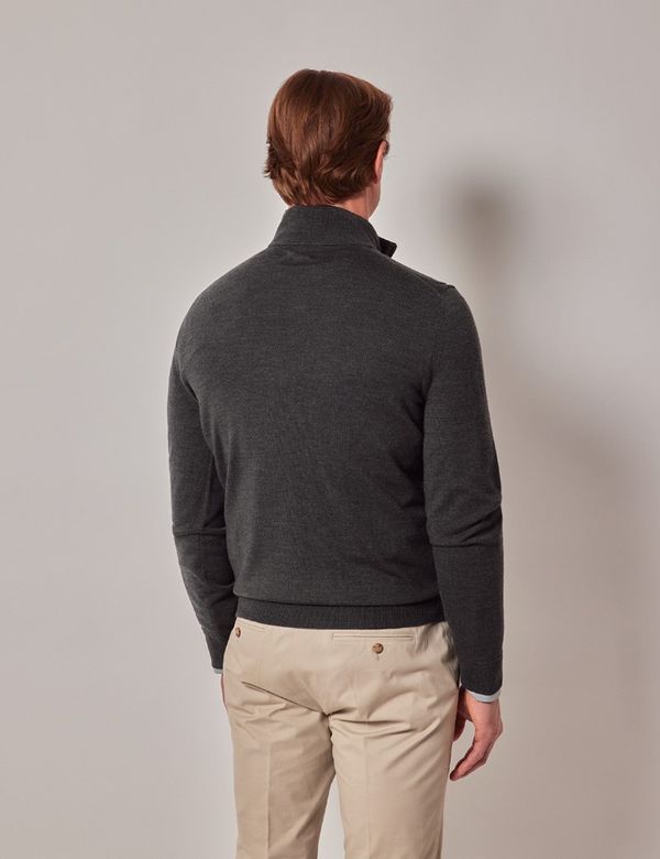 Men's Moss Green Half Zip Merino Sweater - Machine Washable