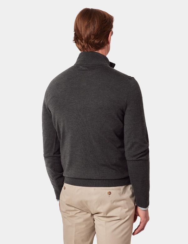 Men's Moss Green Half Zip Merino Jumper - Machine Washable | Hawes
