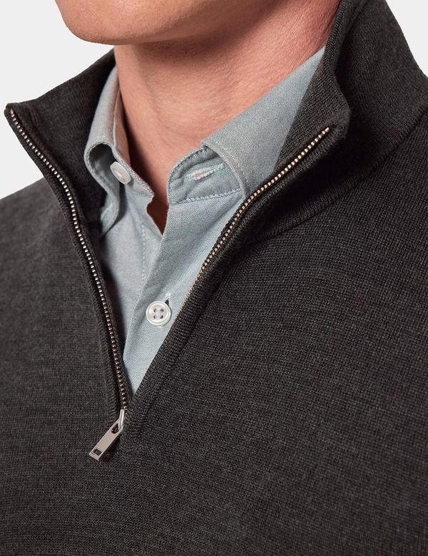 Men's Moss Green Half Zip Merino Jumper - Machine Washable | Hawes