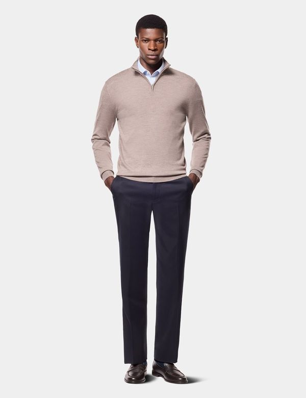 Men's Neutral Half Zip Merino Sweater - Machine Washable | Hawes