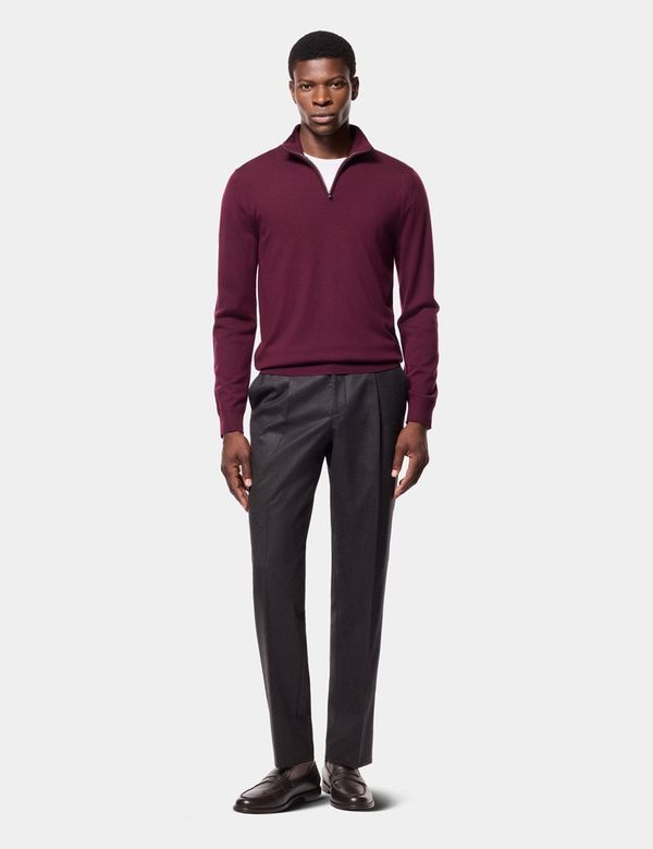 Men's Claret Half Zip Merino Sweater - Machine Washable | Hawes