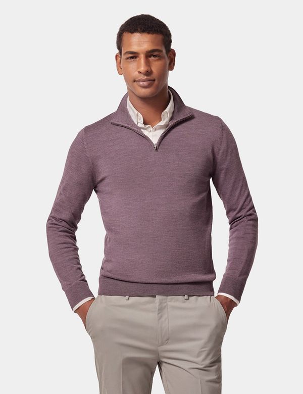 Men's Dusty Lilac Half Zip Merino Sweater- Machine Washable