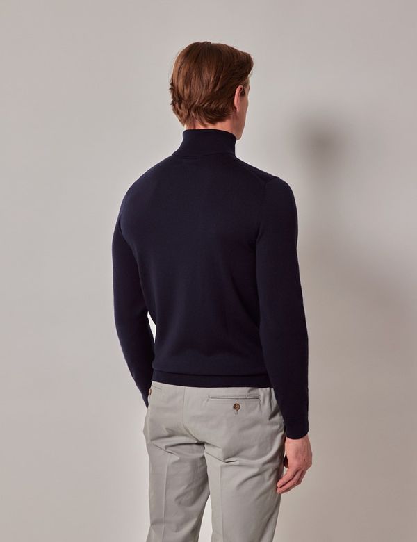 Men's Navy Roll Neck Merino Sweater - Machine Washable Men's Navy Roll Neck Merino Sweater - Machine Washable