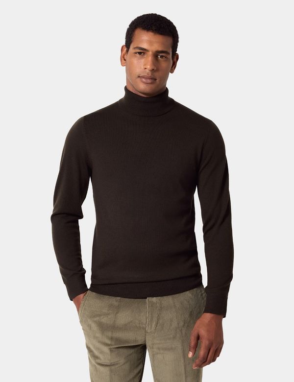 Dark Olive Roll Neck Jumper - Machine Washable