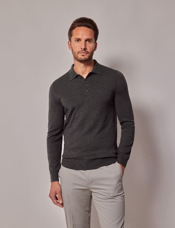 Men's Moss Green Merino Polo Sweater - Machine Washable | Hawes