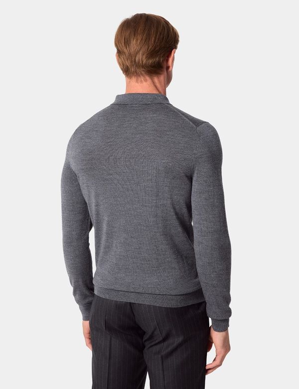 Men's Grey Polo Sweater - Machine Washable | Hawes & Curtis