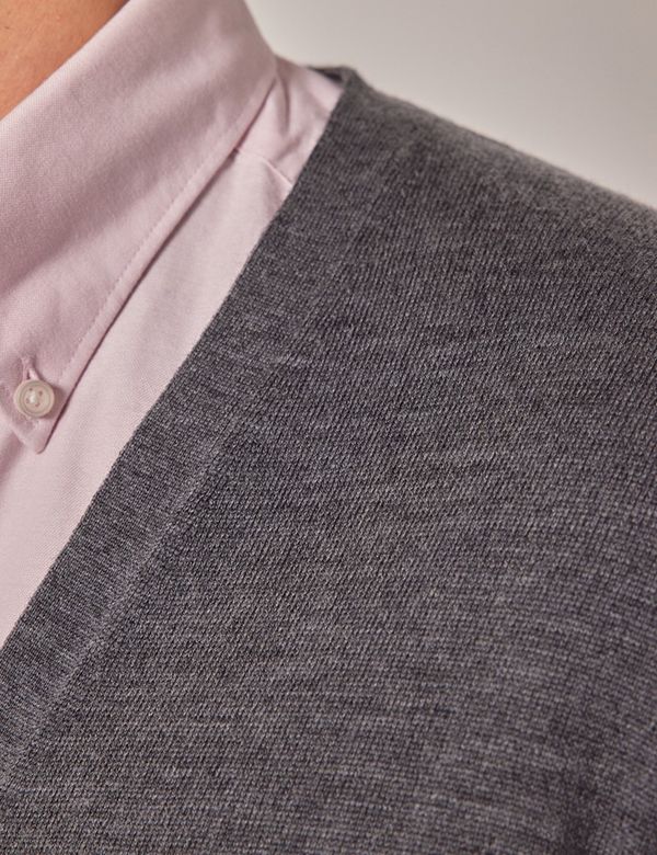 Men's Grey V-Neck Merino Cardigan - Machine Washable | Hawes Men's Grey V-Neck Merino Cardigan - Machine Washable | Hawes