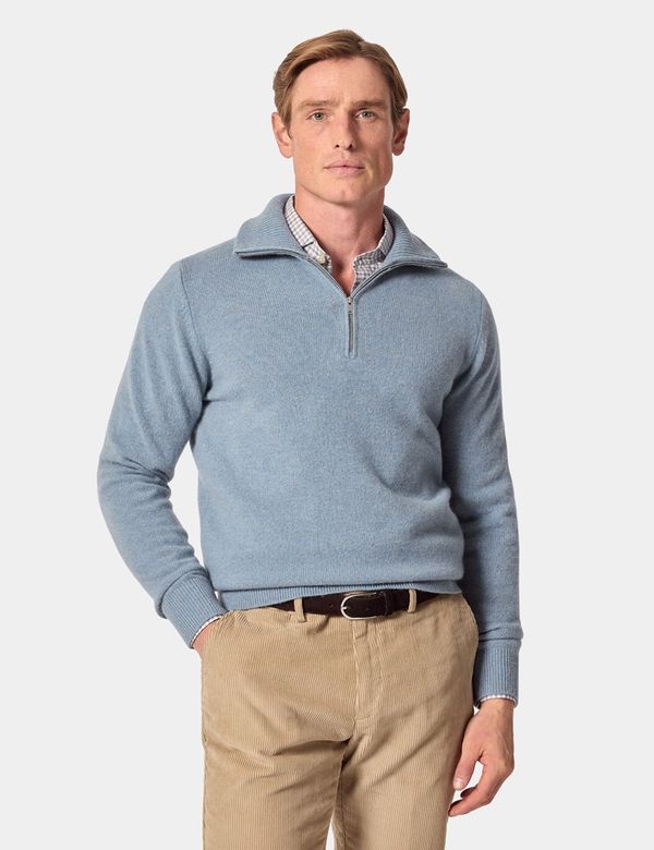 Blue Flat Lay Zip Neck Jumper