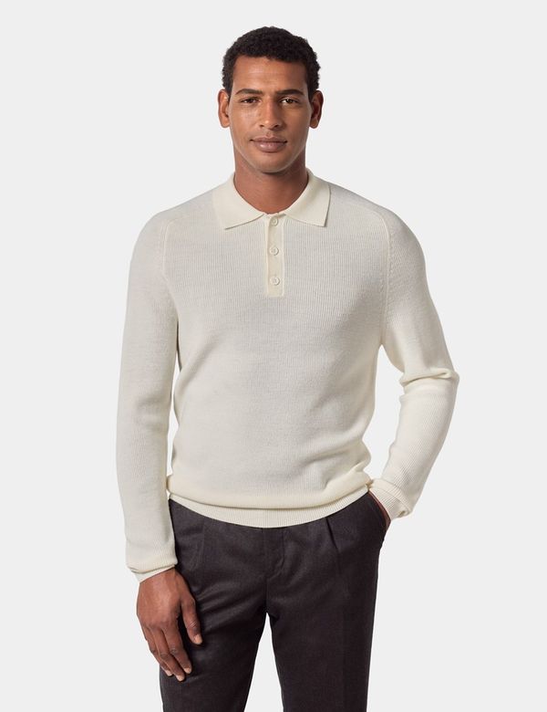 Cream Knitted Polo Jumper - Machine Washable