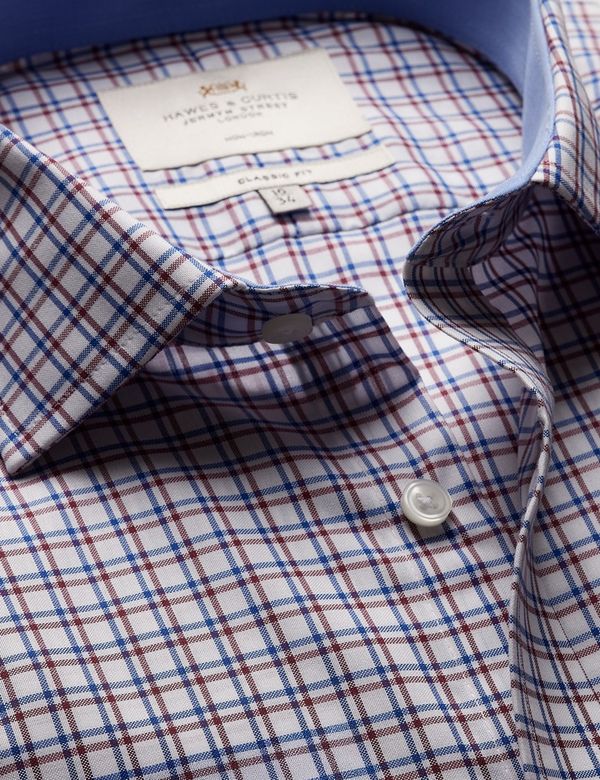 Classic Fit Blue & Red Check Non-Iron Shirt - Contrast Detail - Chest Pocket