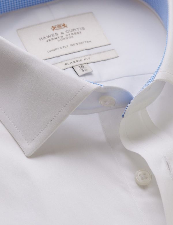 Classic Fit White Poplin Shirt - Contrast Detail  - Chest Pocket
