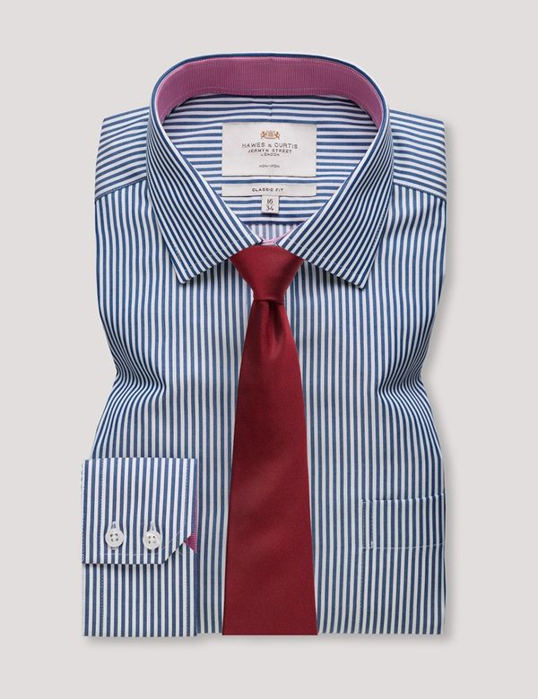 Men's Non-Iron Navy & White Bengal Stripe Classic Fit Shirt