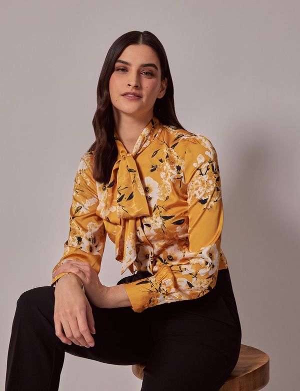 yellow pussybow blouse