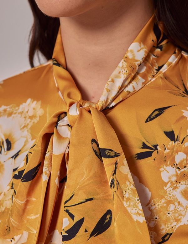 yellow pussybow blouse