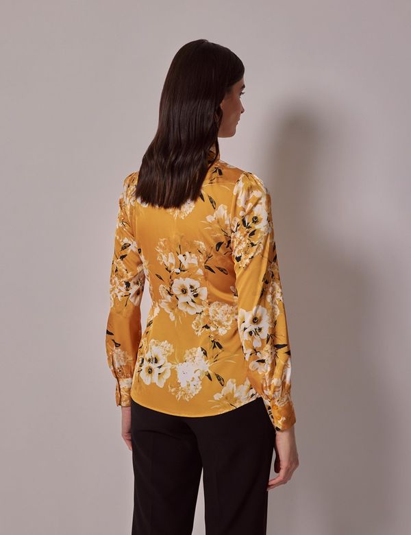 yellow pussybow blouse