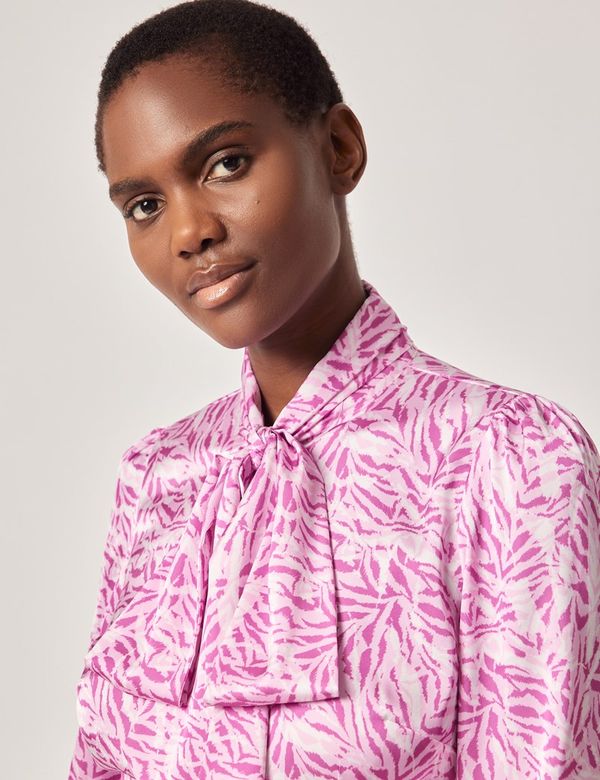 Women's Pink & Purple Tiger Satin Pussybow Blouse | Hawes