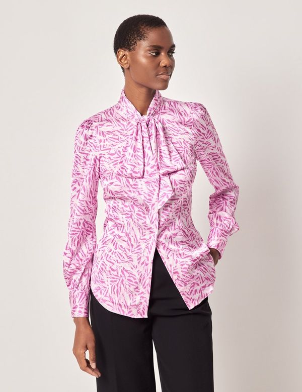 Women's Pink & Purple Tiger Satin Pussybow Blouse | Hawes