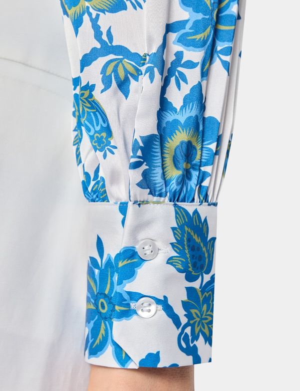 80's Blue Floral Pussybow Blouse with Mini Pleat Waist