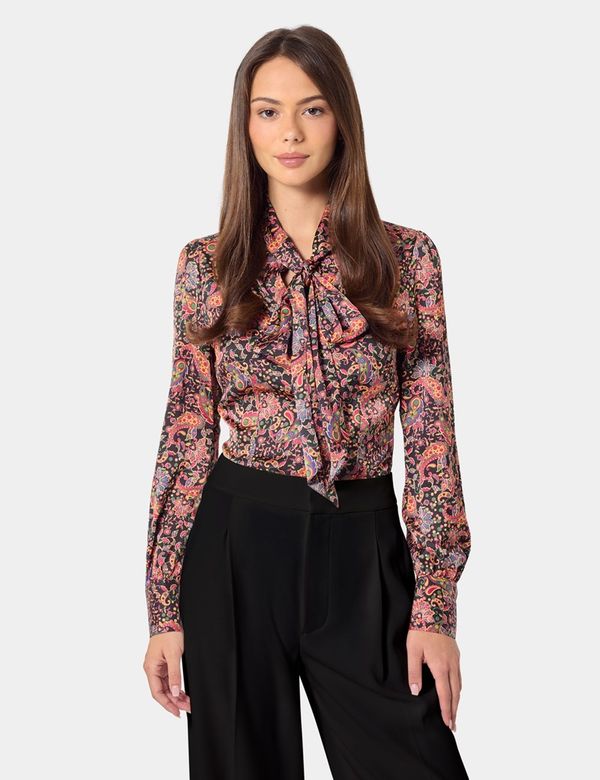 Black & Red Large Paisley Pussybow Blouse