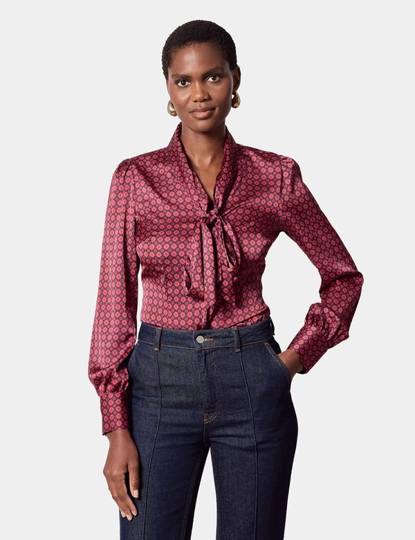 Black & Red Geometric Pussybow Blouse