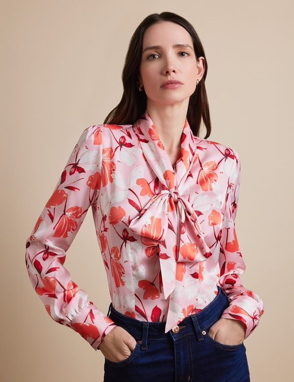 Pink & Orange Floral Pussybow Blouse