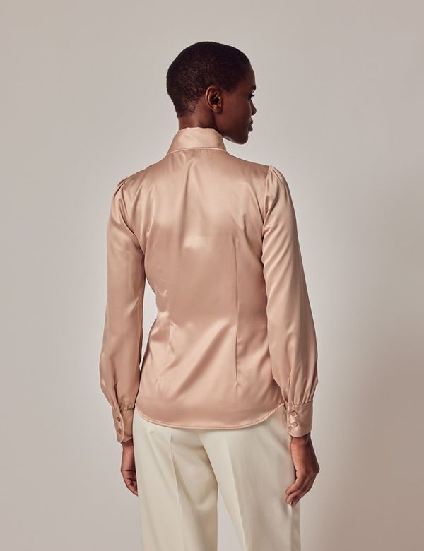 taupe satin blouse