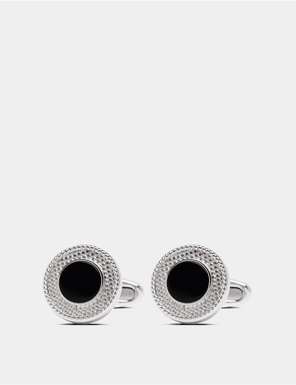 Black & Silver Textured Round Cufflinks