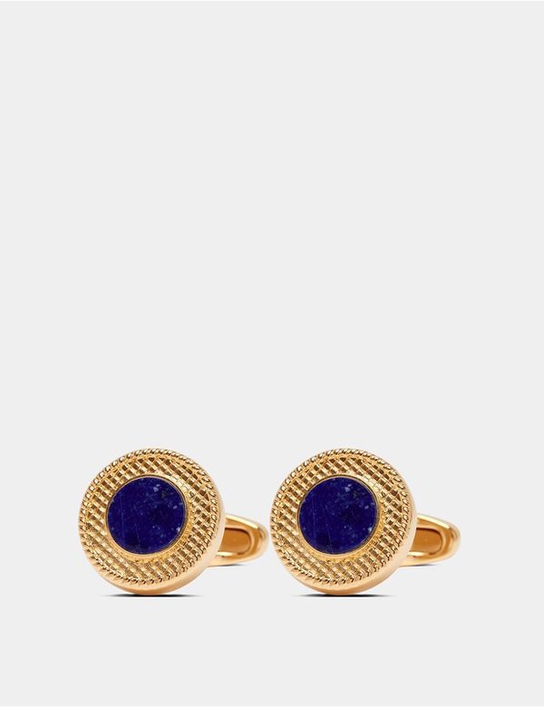 Blue & Gold Textured Round Cufflinks