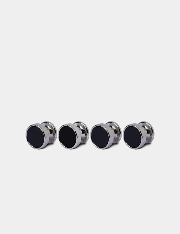 Hawes & Curtis Silver Dress Stud Set | Black Onyx Detail | Rhodium | Men's