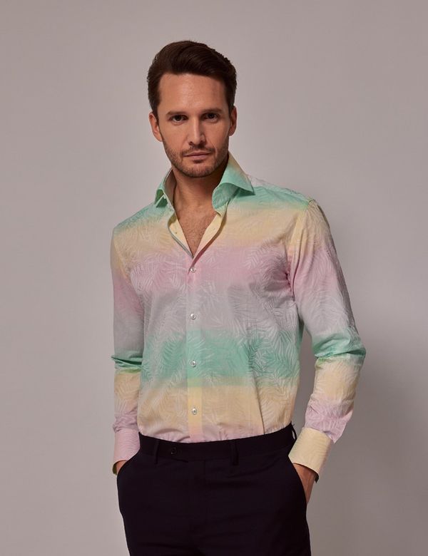 Men's Green & White Ombre Slim Shirt - High Collar | Hawes