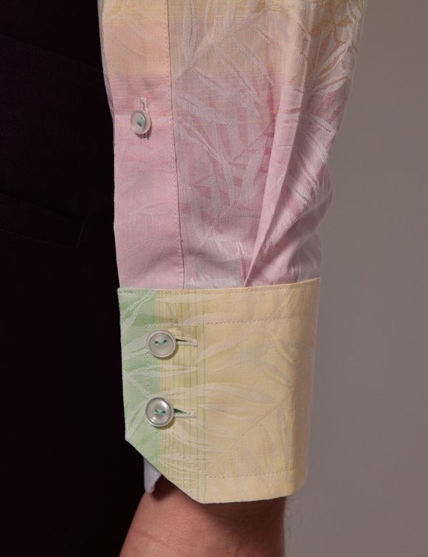 Men's Green & White Ombre Slim Shirt - High Collar | Hawes