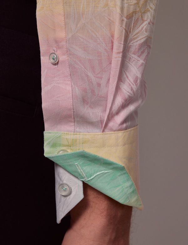 Men's Green & White Ombre Slim Shirt - High Collar | Hawes