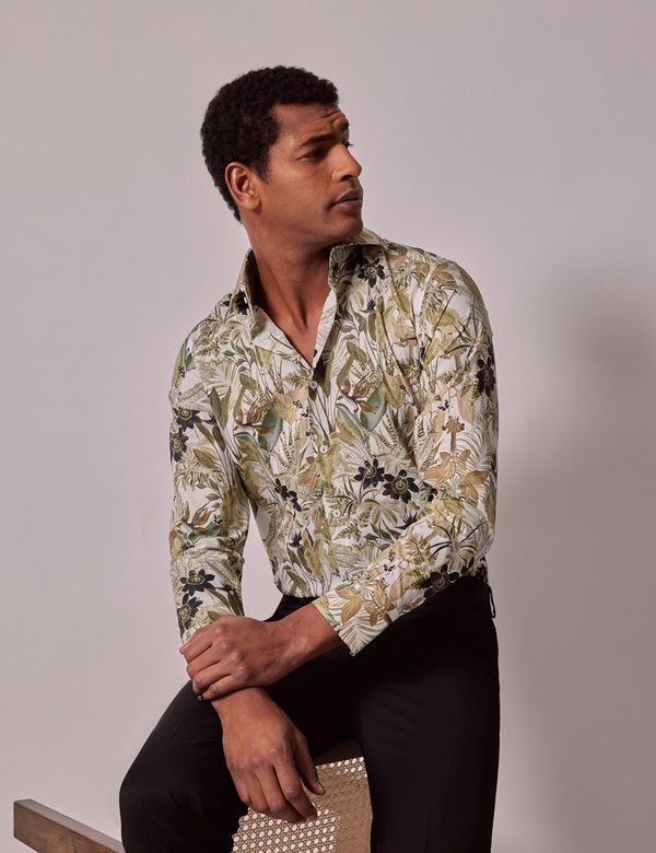 Casual Floral Print Contrast Turn-back Collar Outerwear Casual Floral Print Contrast Turn-back Collar Outerwear