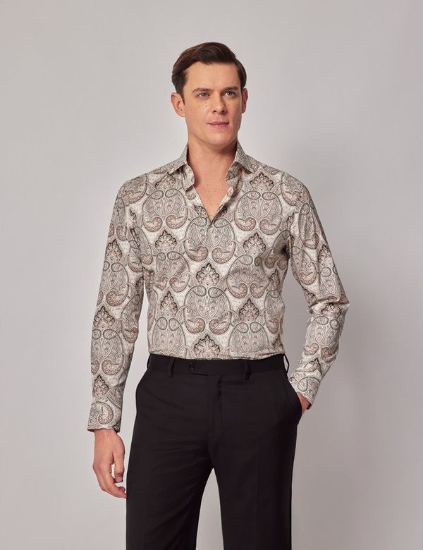 【ARTE】Paisley cuffs シャツ (2色展開) unisex Men's Cream & Black Royal Paisley Slim Shirt - High Collar
