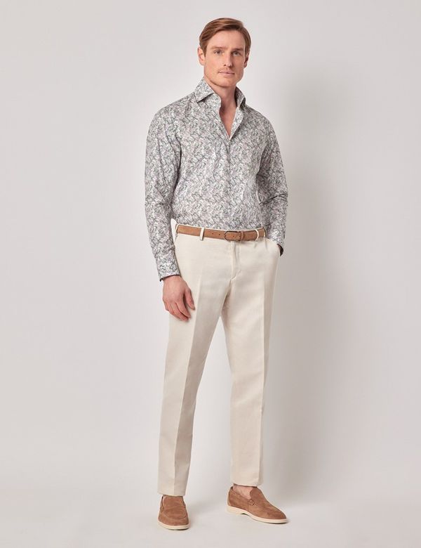 Men'S Premium Rayon Shirt With Classic White & Green Tropical Print