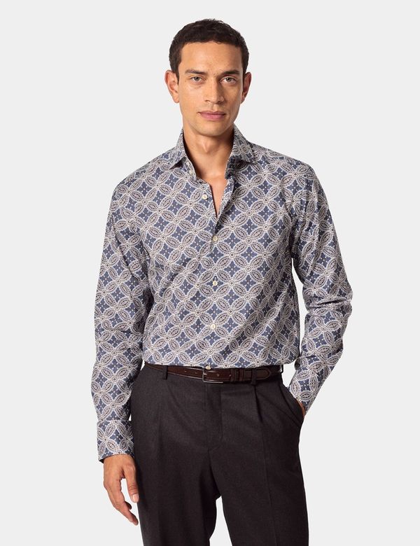 Slim Fit Navy & White Paisley Curtis Shirt