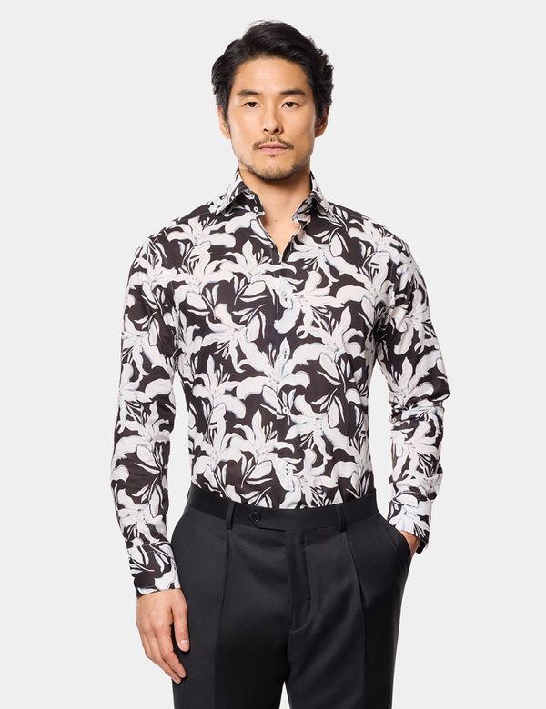 Slim Fit Black & White Floral Curtis Shirt