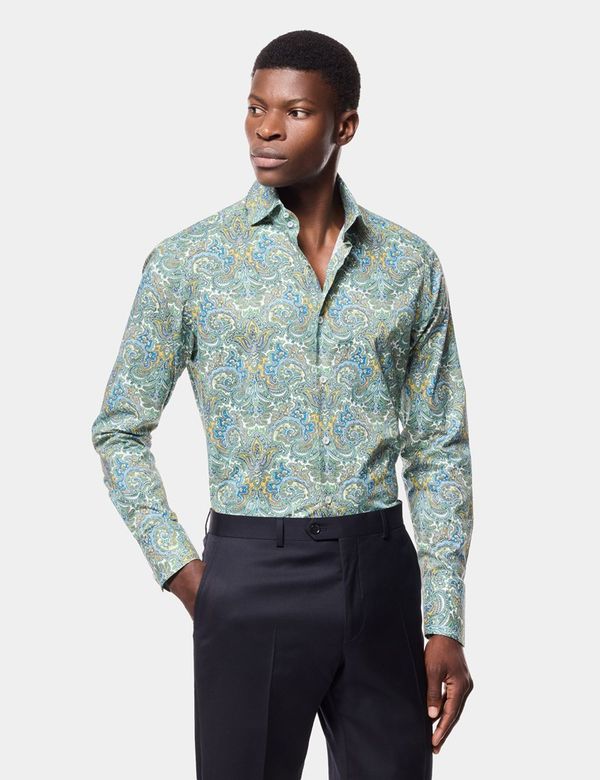 men's slim fit green dress shirt White & Paisley Curtis green dress shirt with suit