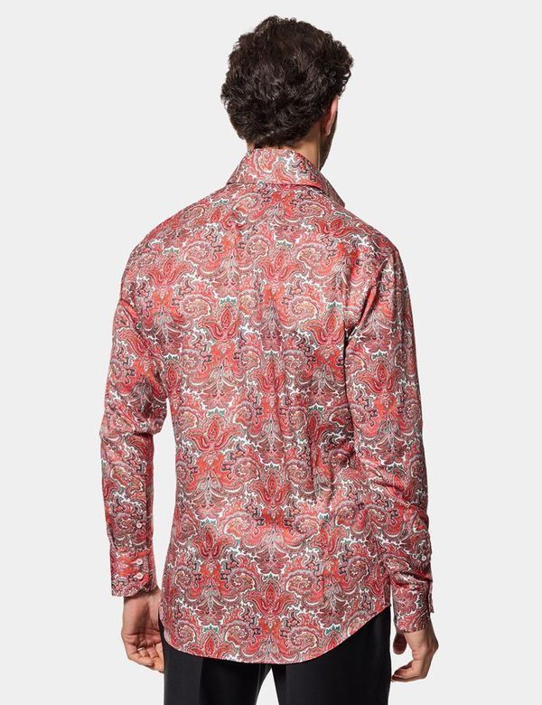 red paisley dress shirt Barry.Wang Mens Red Paisley Dress Shirt Silk Casual Party Long Sleeve Shirt, M