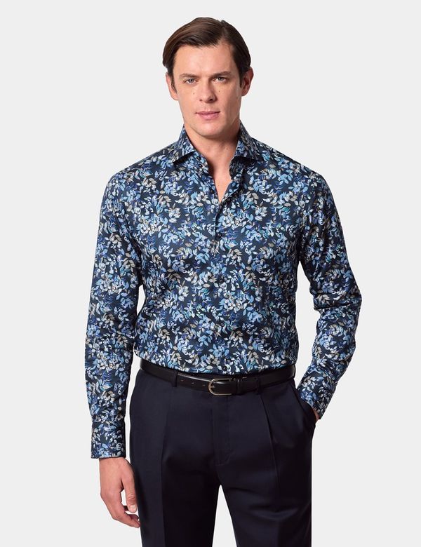 Slim Fit Black & Blue Leaf Curtis Shirt