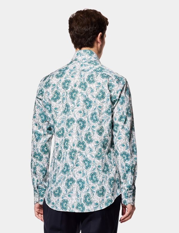 Men's Slim Fit White & Green Paisley Diamond Weave Curtis Shirt