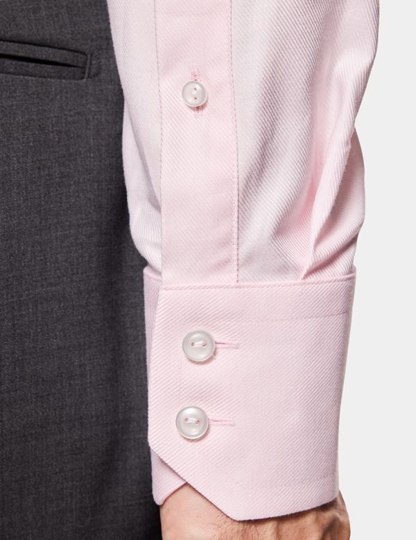 Men's Light Pink Twill Slim Fit Shirt - High Collar